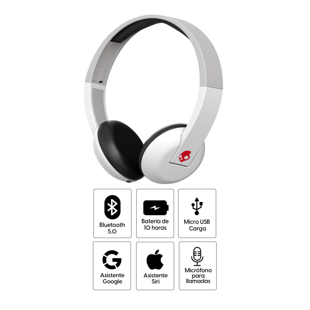 Imagen 2 del producto Audífonos bluetooth on ear Skullcandy Uproar micrófono incorporado, máx. 10 horas, control de música y llamadas, blanco