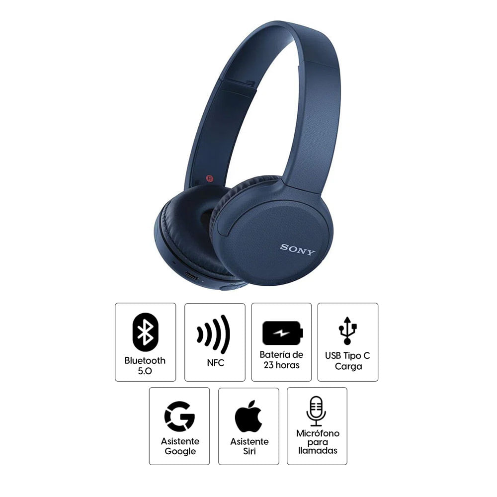 Imagen 2 del producto Audífonos bluetooth on ear Sony WH-CH510 NFC, micrófono incorporado, máx. 35 horas, control de música y llamadas, azul