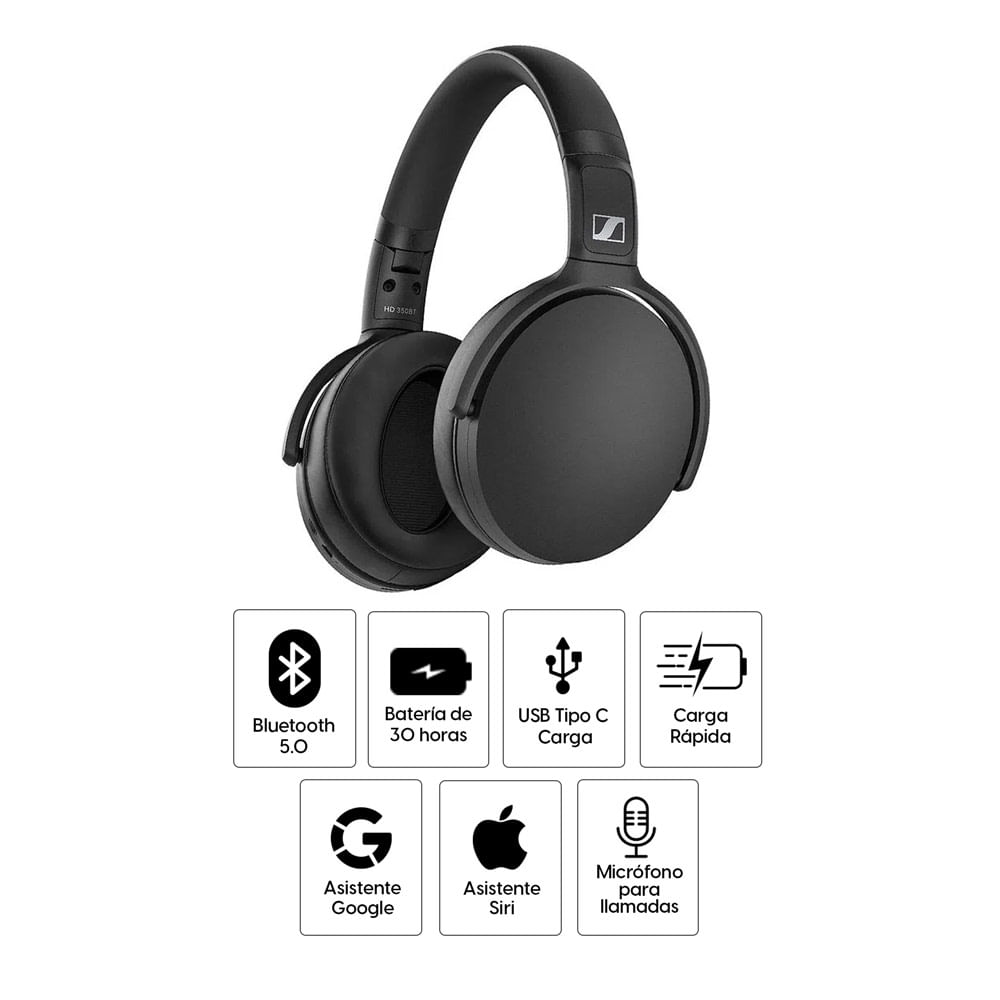 Imagen 2 del producto Audífonos bluetooth on ear Sennheiser HD350BT micrófono incorporado, máx. 30 horas, control de música y llamadas, negro