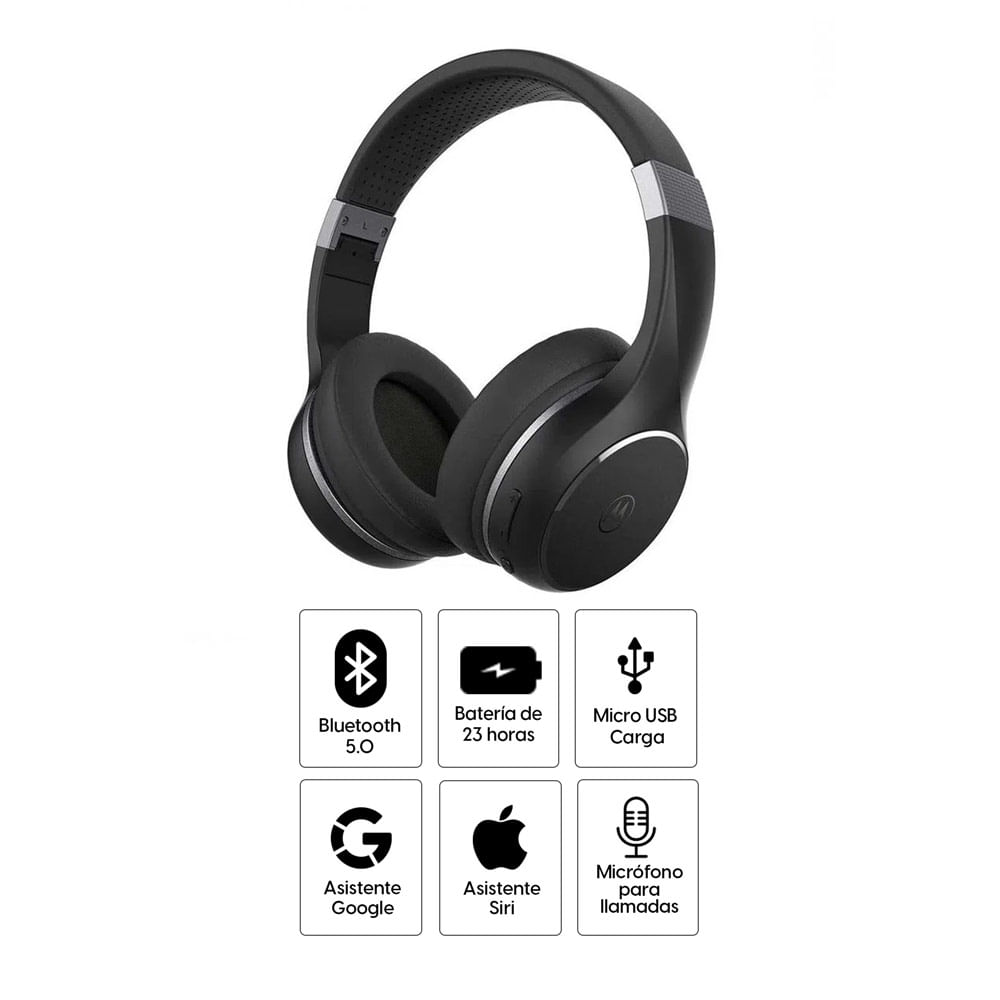 Imagen 2 del producto Audífonos bluetooth on ear Motorola XT220, micrófono incorporado, máx. 23 horas, control de música y llamadas, negro
