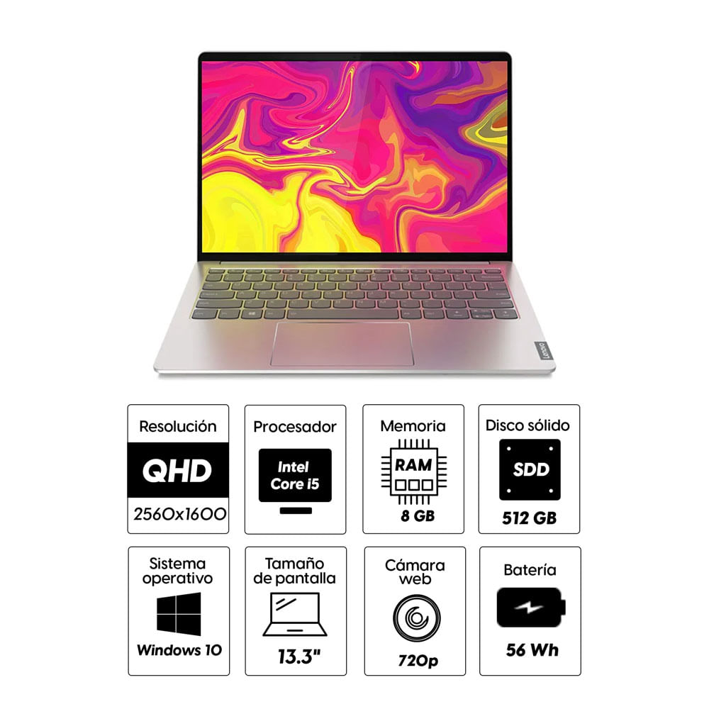 Imagen 2 del producto Laptop Lenovo IdeaPad 81XA008XLM 13.3"" Intel Core i5,  512GB SSD, 8GB RAM, UHD Graphics, Win10 Home