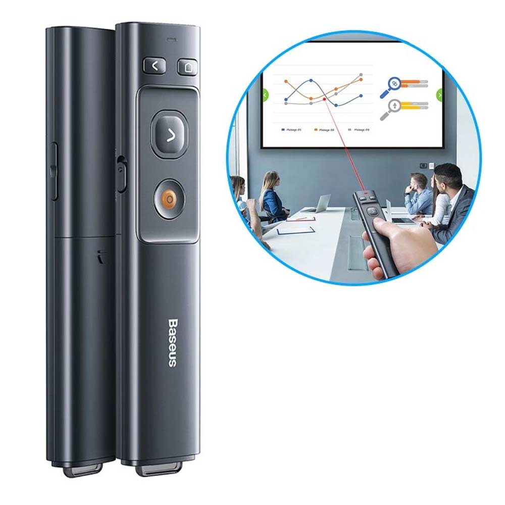 Imagen 2 del producto Presentador inalámbrico Baseus ACFYB-0G, receptor usb Tipo-A/Tipo-C, láser rojo, usa pila, negro