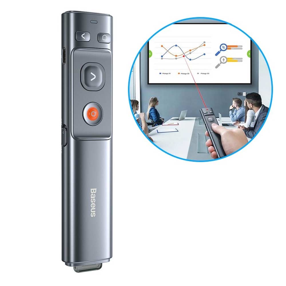 Imagen 2 del producto Presentador inalámbrico Baseus WKCD000013, receptor usb Tipo-C, láser rojo, recargables, gris