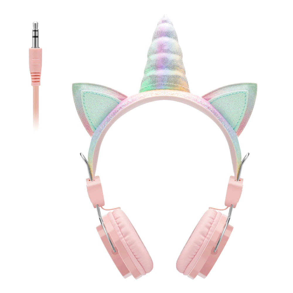 Audífono On Ear con micrófono i2Go diseño de Unicornio, almohadillas acolchadas, conector 3.5 mm, rosado