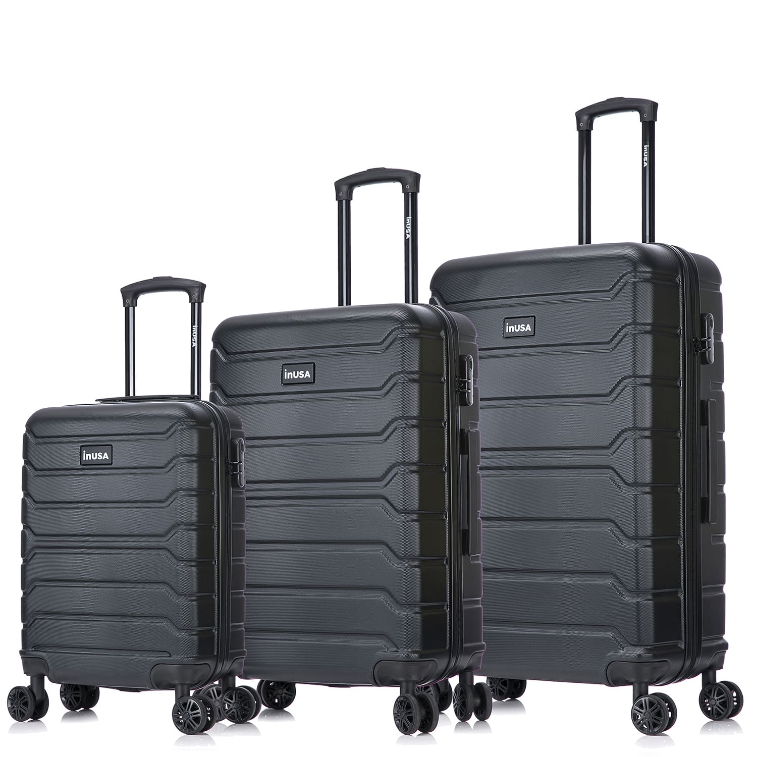 Set de 3 maletas de bodega Inusa Trend 51, 61 y 71 cm, capacidad máx. 10, 15 y 23 kg, 4 ruedas, cerradura de combinación, negro