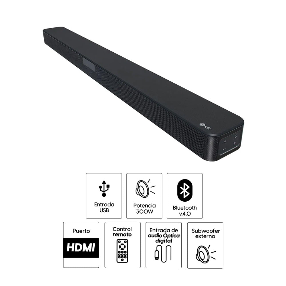 Imagen 2 del producto Barra de sonido LG SN4, bluetooth, 300W de potencia, TV sound sync, color negro
