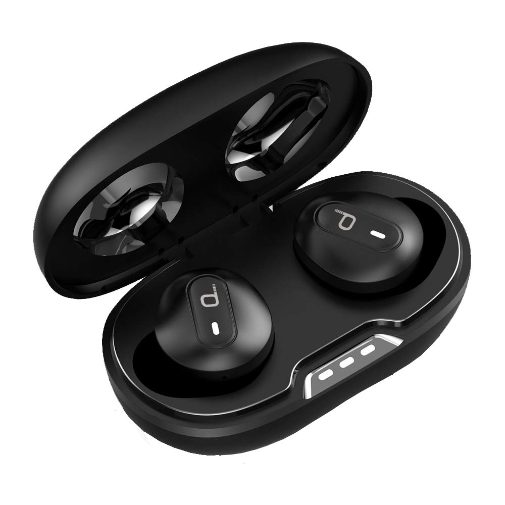 Audífonos bluetooth True Wireless Decibel resistente al agua IPX5, duración máx. 6 horas con estuche de carga, controles táctil, negro