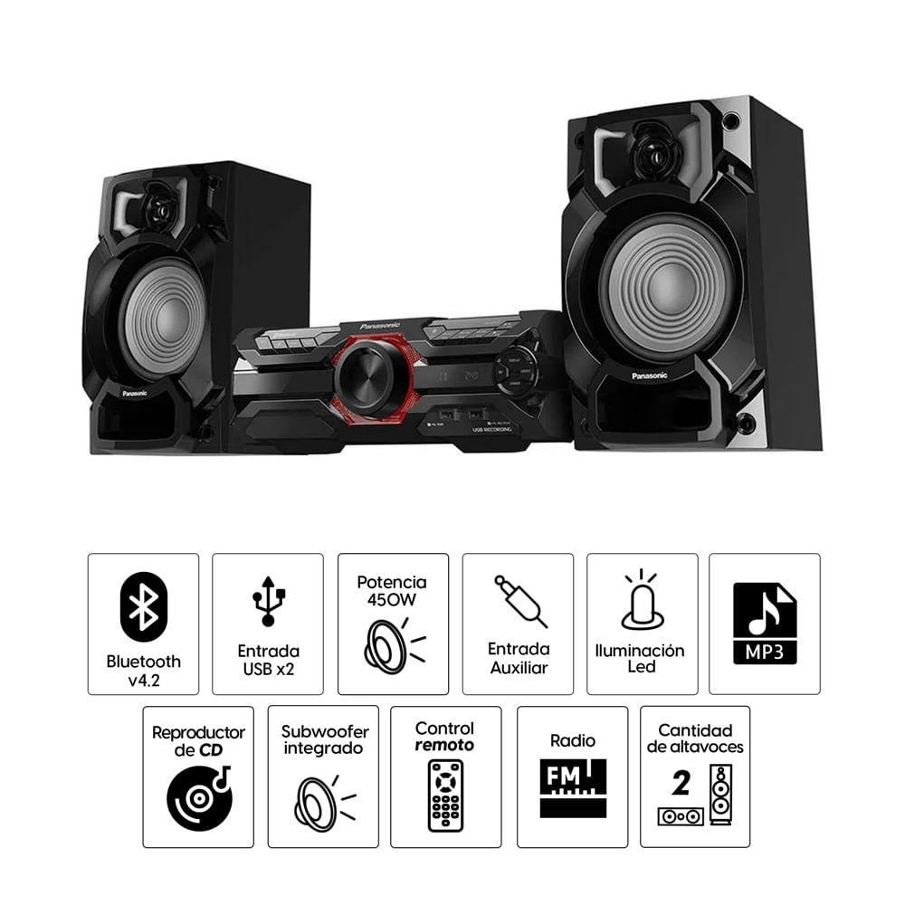 Imagen 2 del producto Minicomponente Panasonic AKX320PSK 450W, bluetooth, puerto 2x USB, lector de CD, woofer 16 cm, negro