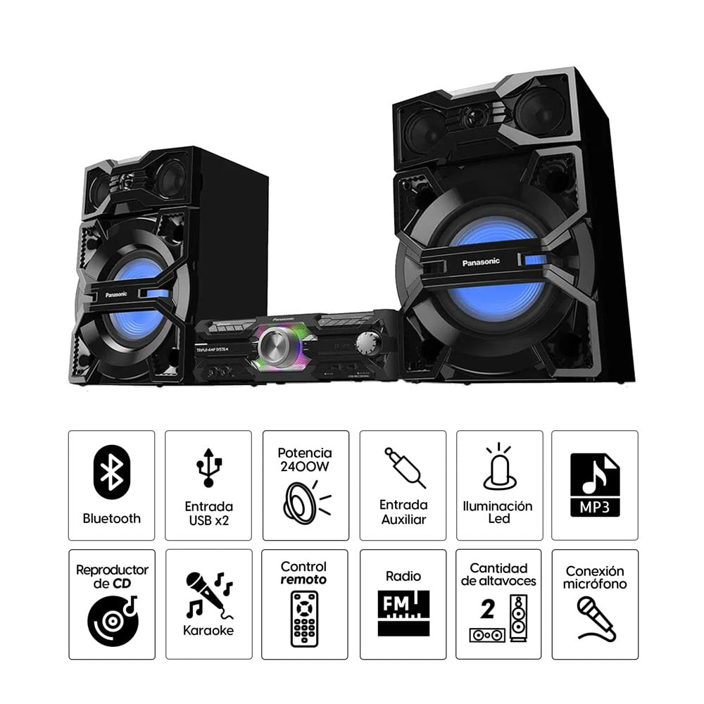 Imagen 2 del producto Minicomponente Panasonic MAX 3600 2240W, bluetooth, doble puerto USB y aux, lector de CD, negro