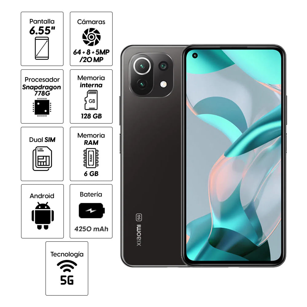 Imagen 2 del producto Celular Xiaomi 11 Lite 5G NE 128GB, 6GB RAM, cámara trasera 64MP y frontal 20MP, 6.55"", negro