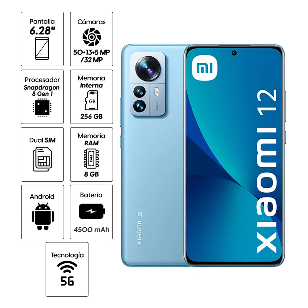 Imagen 2 del producto Celular Xiaomi 12 5G 256GB, 8GB RAM, cámara trasera 50MP y frontal 32MP, 6.28"", azul