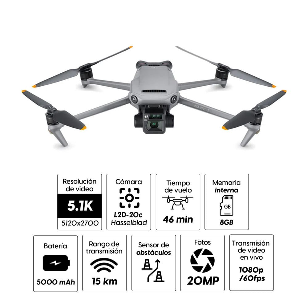 Imagen 2 del producto Drone profesional DJI Mavic 3, 5.1K, distancia máx. 30 km, tiempo de vuelo 46 minutos