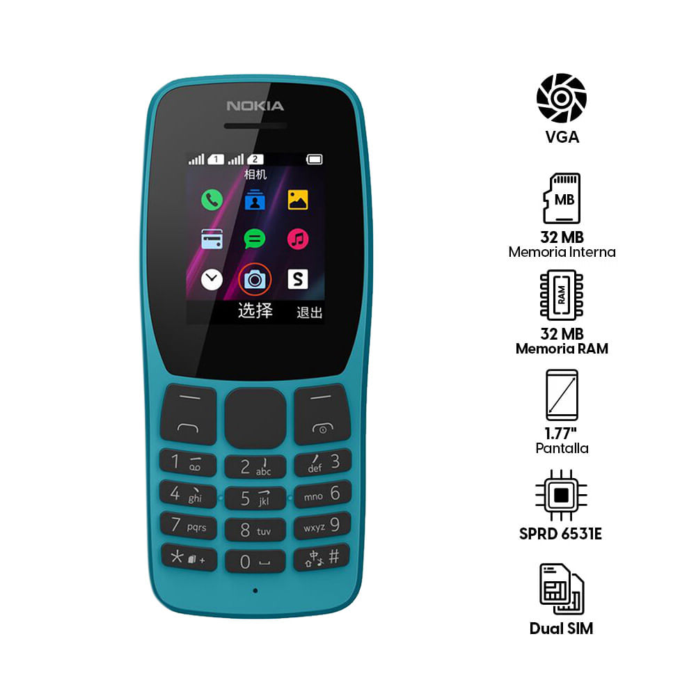 Imagen 2 del producto Celular Nokia 110, cámara VGA, 32MB, 32 MB ram, 1.77"", azul