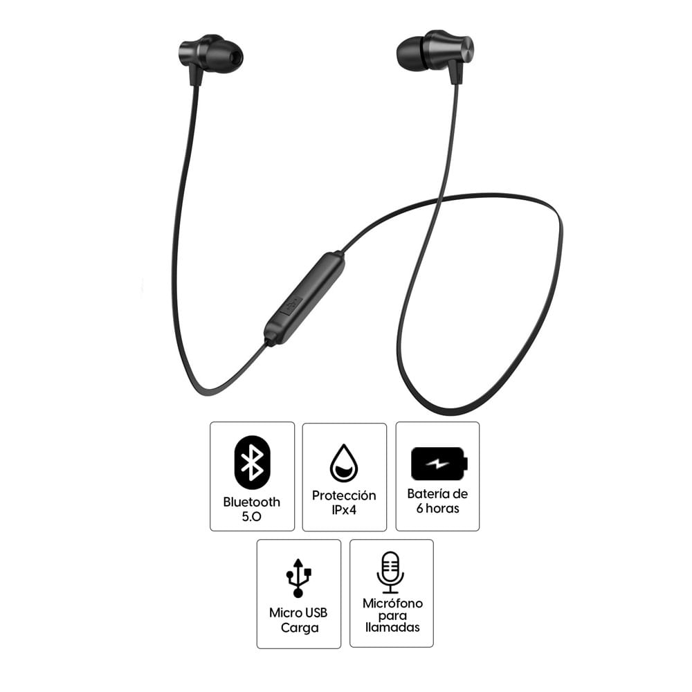 Imagen 2 del producto Audífonos bluetooth in ear Izuum IPX4, micrófono incorporado, máx. 6 horas, control de volumen y llamadas, negro