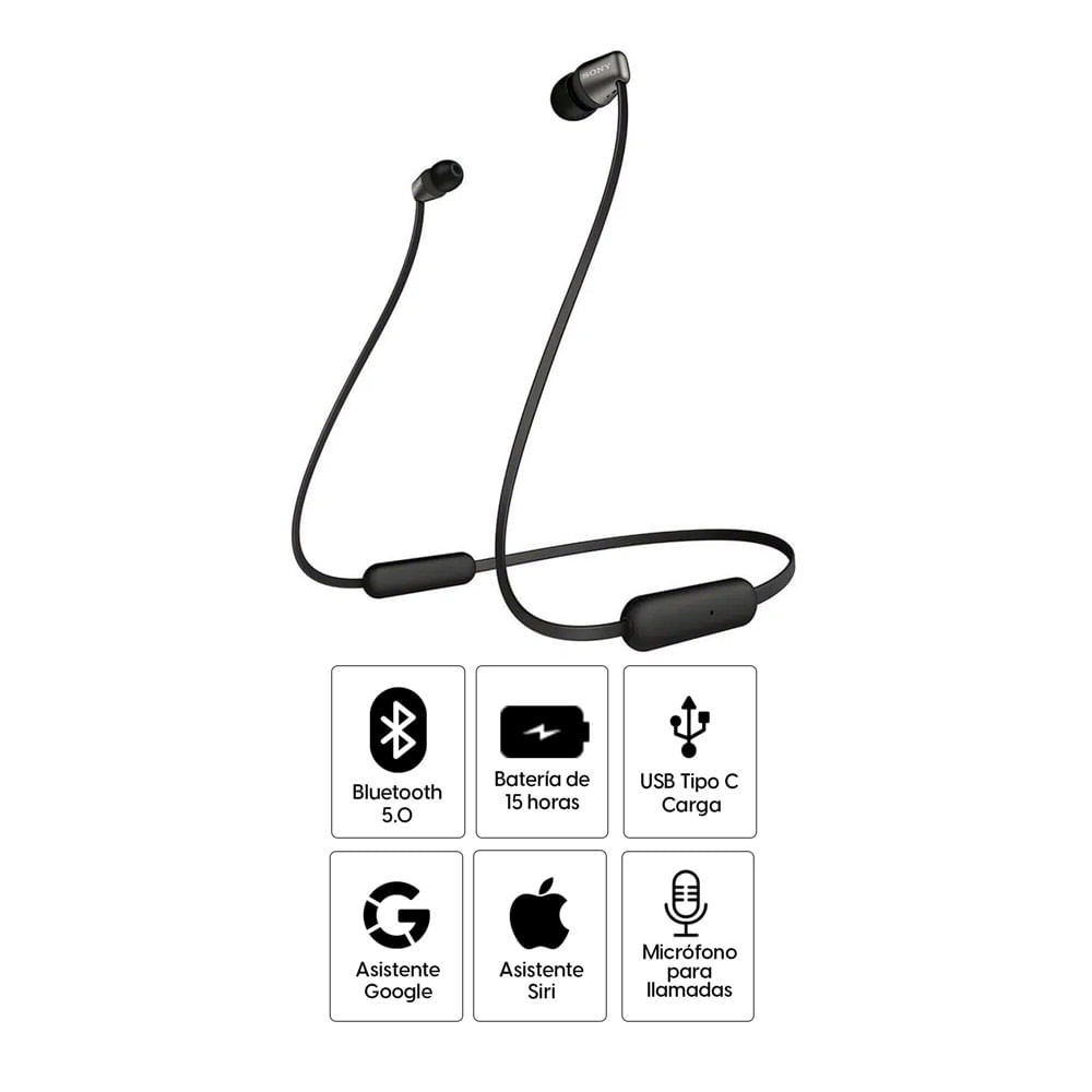 Imagen 2 del producto Audífonos bluetooth in ear Sony WI-C310 micrófono incorporado, máx. 15 horas, control de música y llamadas, negro