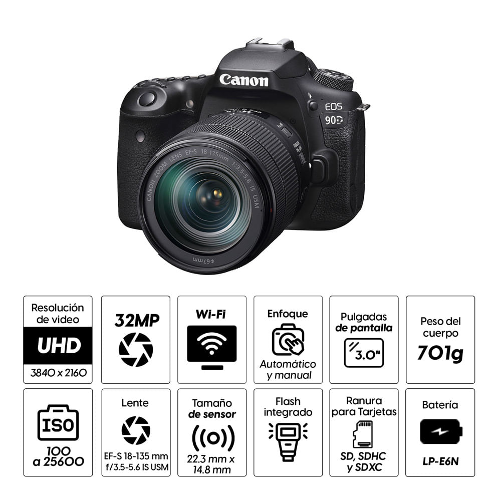 Imagen 2 del producto Cámara Canon EOS 90D Dslr EF-S 18-135mm 32.5MP