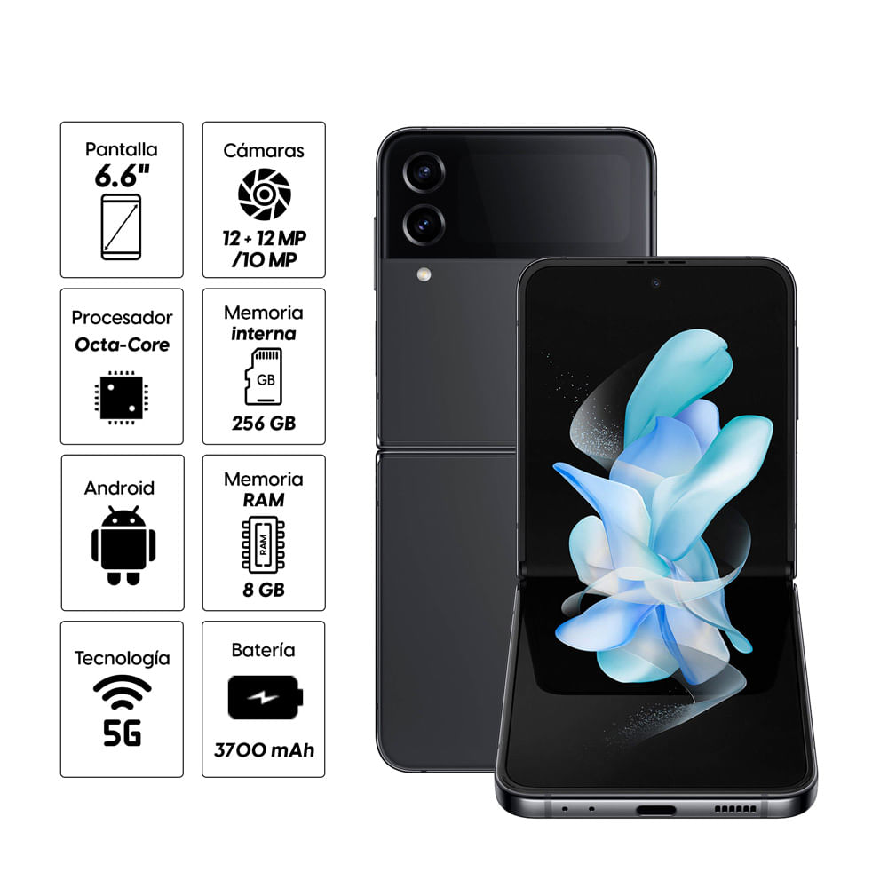 Imagen 2 del producto Celular Samsung Galaxy Z Flip 4 256GB, 8GB RAM, cámara trasera 12MP y frontal 10MP, 6.6"", Octa-Core, gris