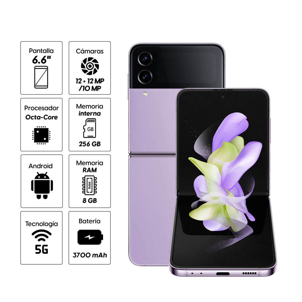 Imagen 2 del producto Celular Samsung Galaxy Z Flip 4 256GB, 8GB RAM, cámara trasera 12MP y frontal 10MP, 6.6"", Octa-Core, morado