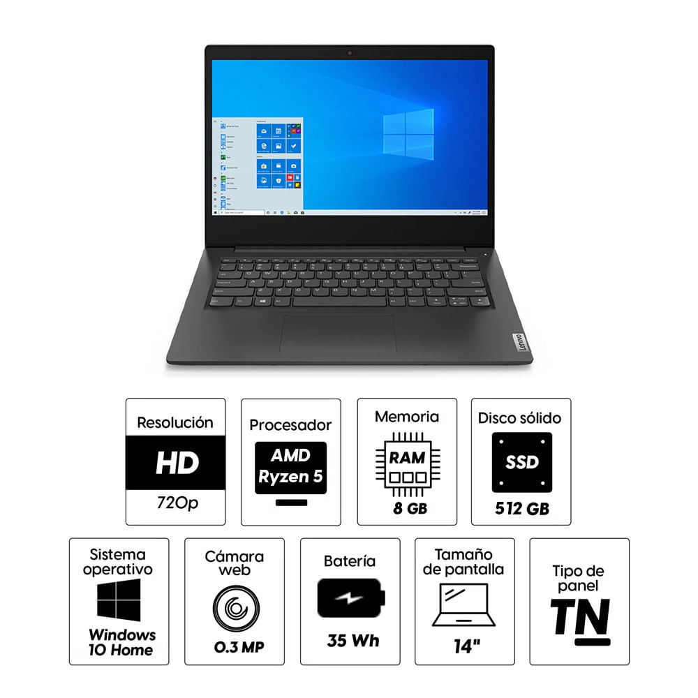 Imagen 2 del producto Laptop Lenovo Ideapad 14"" AMD Ryzen 5, 512GB SSD, 8GB RAM, Radeon, Win10 Home