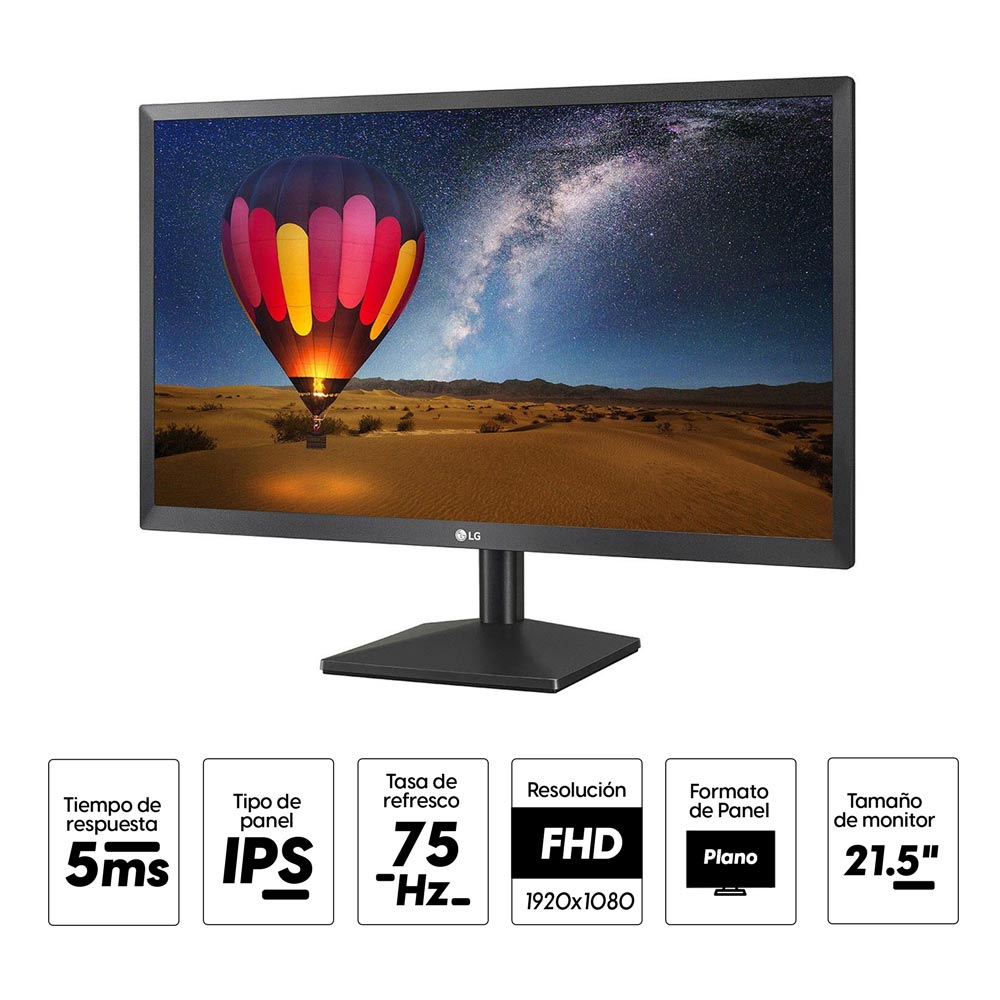 Imagen 2 del producto Monitor plano 22"" LG 22MN430M Panel IPS, FHD(1920x1080), 75 Hz, 5ms, entradas HDMI/VGA, Freesync