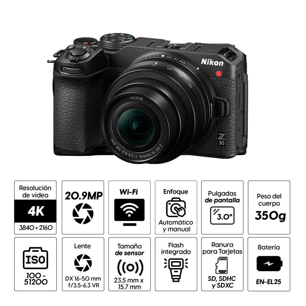 Imagen 2 del producto Cámara Mirrorless Nikon Z30 16-50mm + 50-250mm + SD 32GB