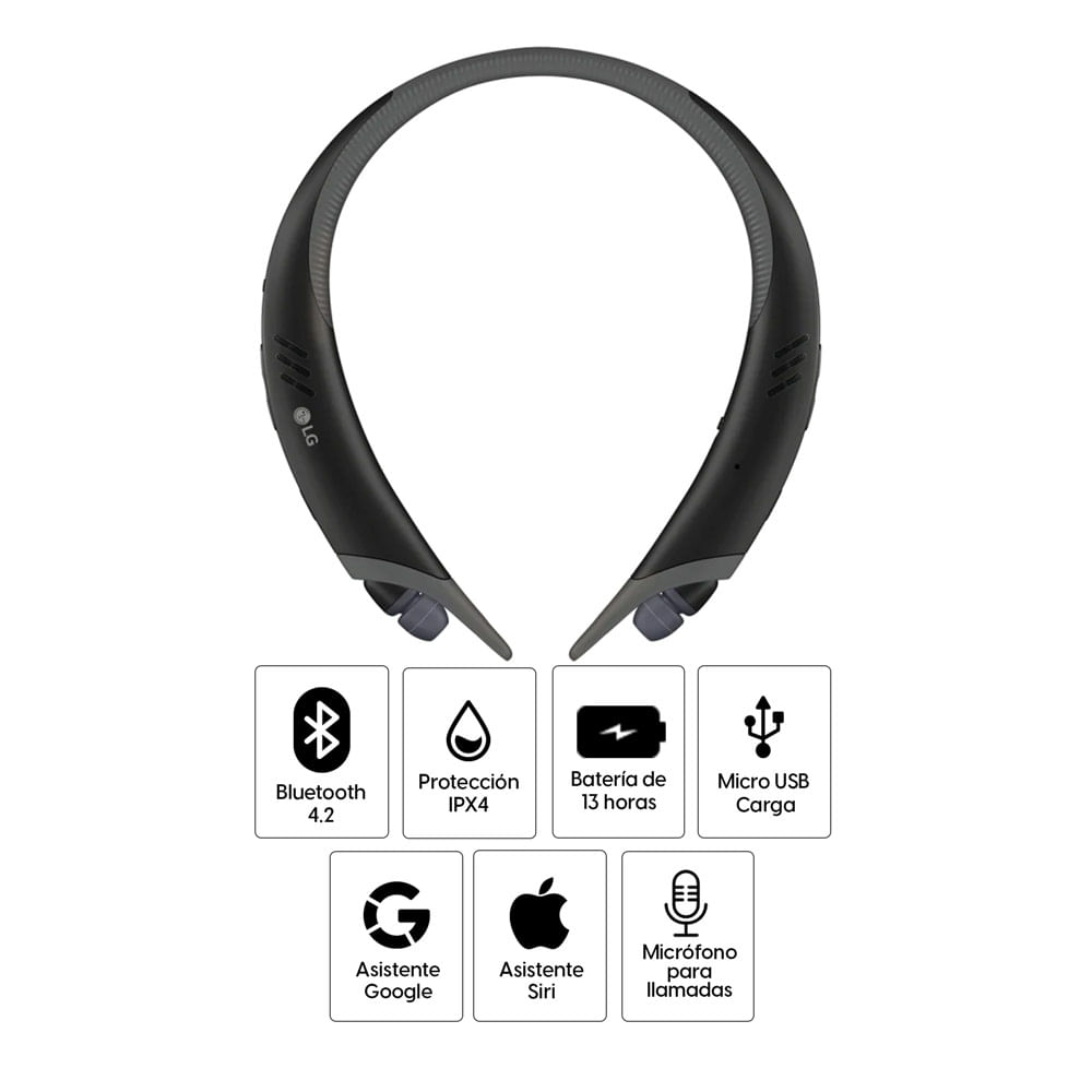 Imagen 2 del producto Audífonos bluetooth in ear LG Tone Active+ IPX4, máx. 13 horas, control música y llamadas, negro