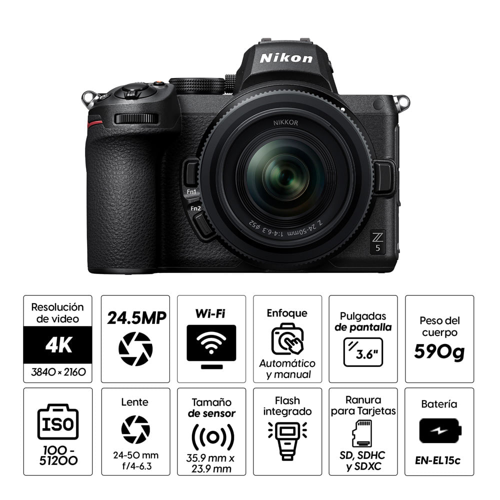 Imagen 2 del producto Cámara Mirrorless Profesional Nikon Z5 24-50mm + Adaptador FTZ + Estuche + SD 128GB