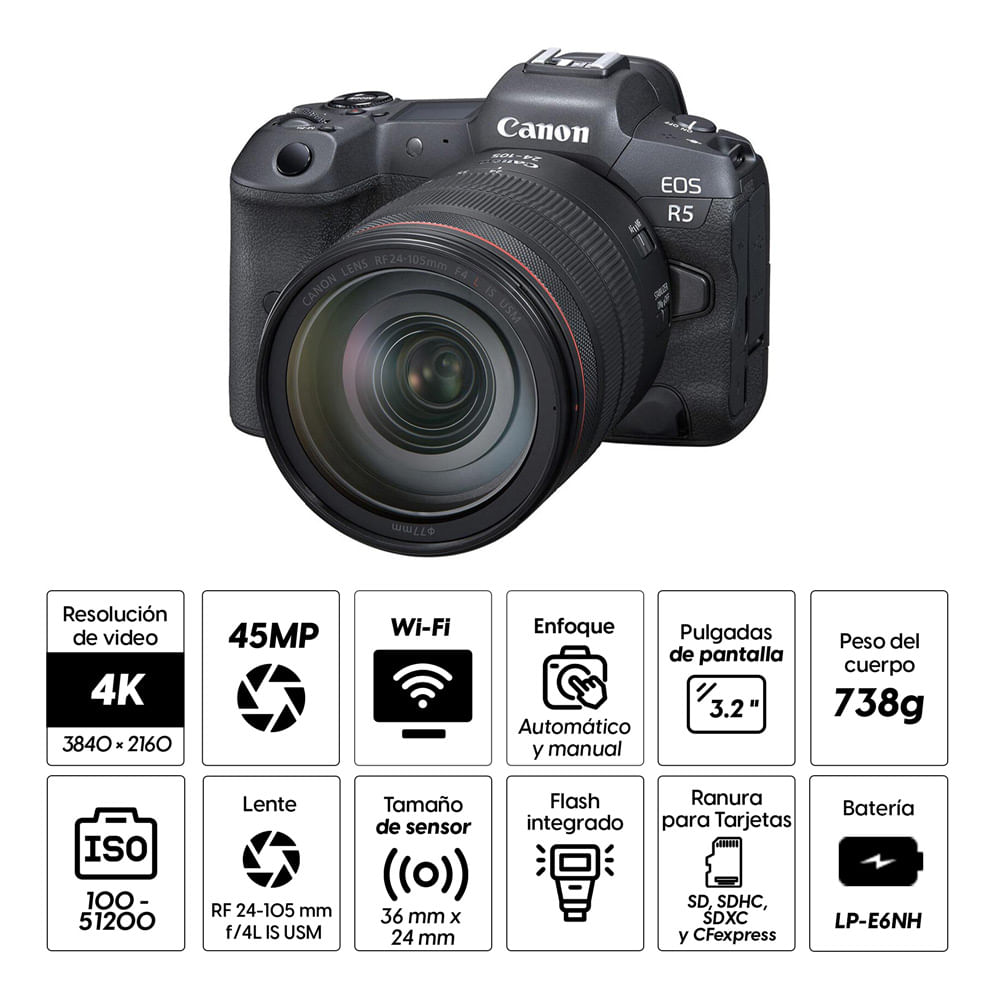 Imagen 2 del producto Cámara Mirrorless Canon EOS R5 45MP 8K 30fps