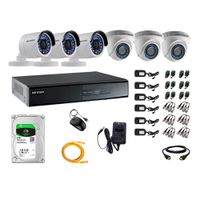 Kit de cámaras de seguridad Hikvision 6 cámaras, 720P HD + DVR + disco duro de 2TB + cable HDMI