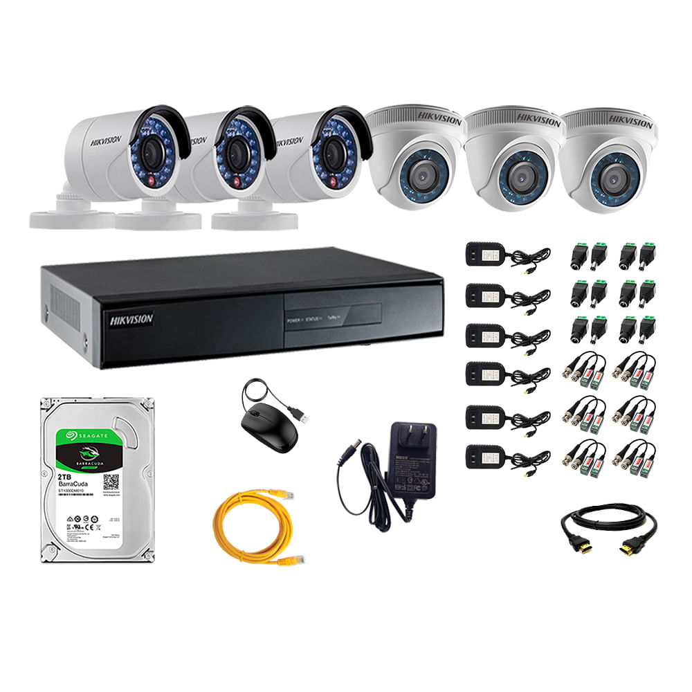 Imagen 1 del producto Kit de cámaras de seguridad Hikvision 6 cámaras, 720P HD + DVR + disco duro de 2TB + cable HDMI