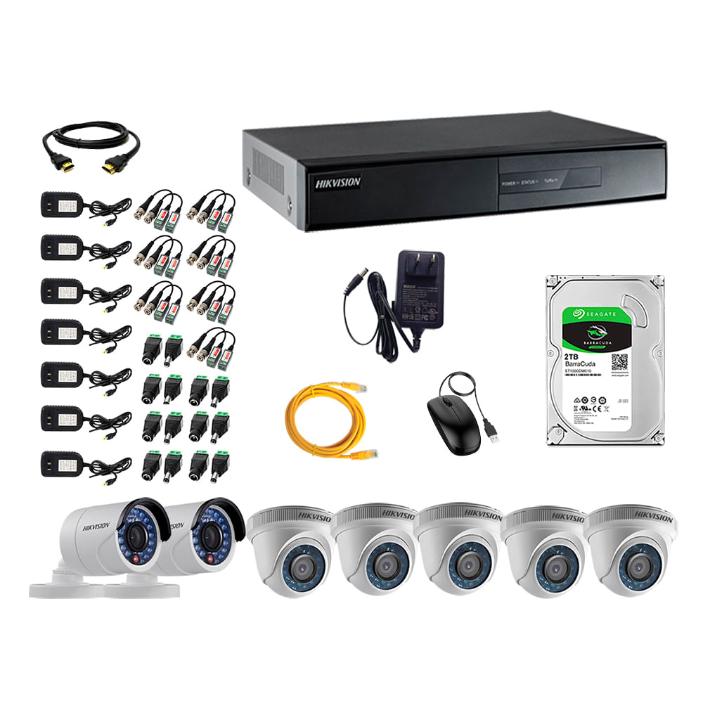 Imagen 1 del producto Kit de cámaras de seguridad Hikvision 7 cámaras, 1080P Full HD + DVR + disco duro de 2TB