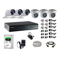 Kit de cámaras de seguridad Hikvision 6 cámaras, 720P HD + DVR + disco duro de 1TB