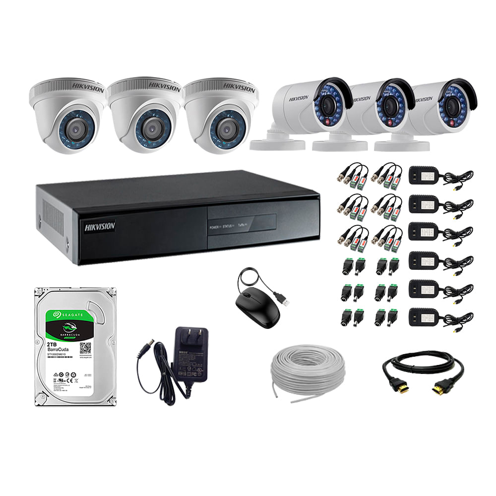 Imagen 1 del producto Kit de cámaras de seguridad Hikvision 6 cámaras, 720P HD + DVR + disco duro de 2TB
