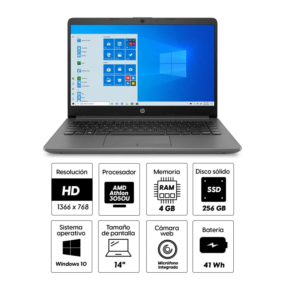 Imagen 2 del producto Laptop HP 14-dk1015la 14"" AMD Athlon 3050U, 256GB SSD, 4GB RAM, Radeon, Win10, silver (reempacado)
