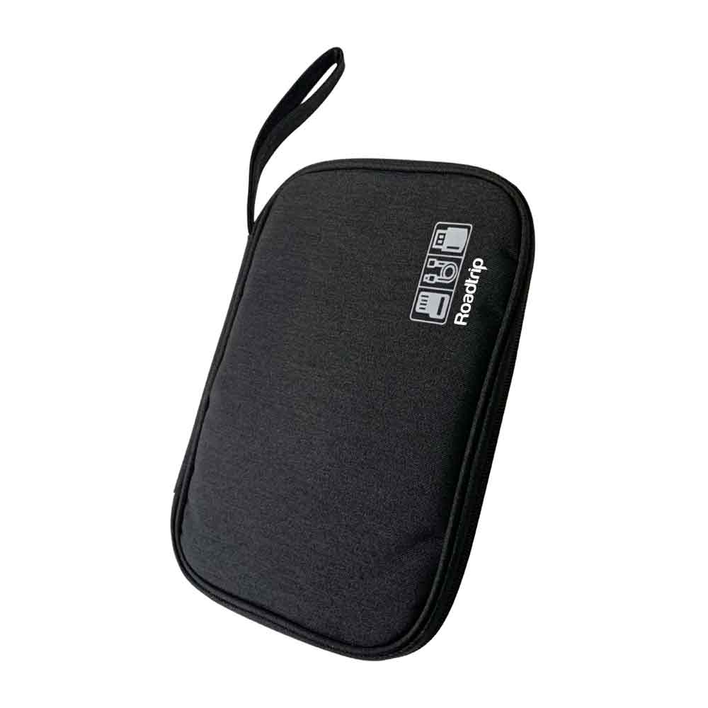 Estuche organizador Roadtrip para cables y accesorios, poliéster, negro