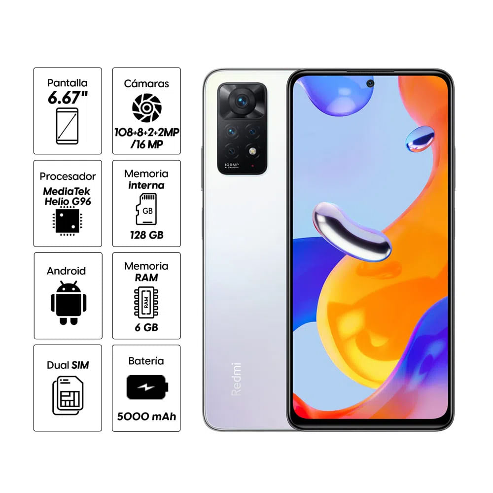 Imagen 2 del producto Celular Xiaomi Redmi Note 11 PRO 128GB, 6GB RAM, cámara trasera 108MP y frontal 16MP, 6.67"", blanco