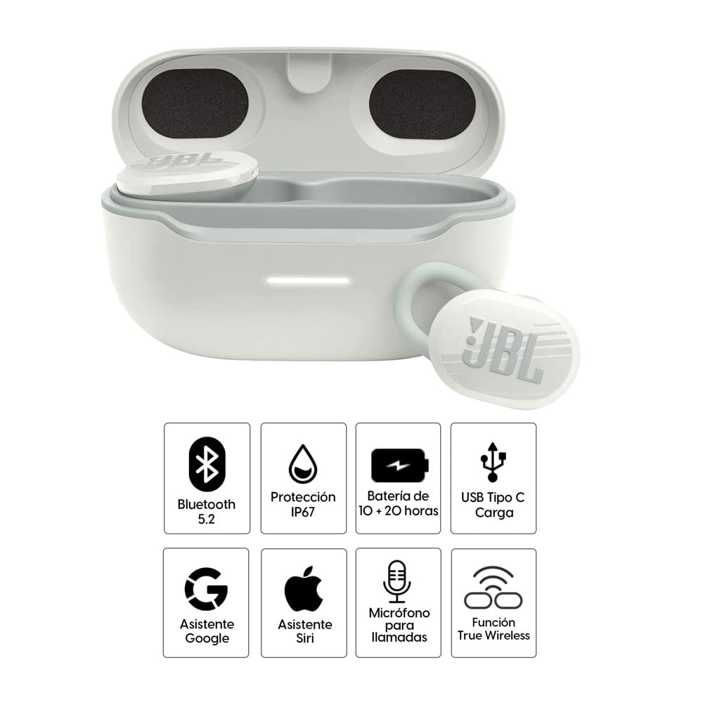 Imagen 2 del producto Audífonos bluetooth True Wireless JBL Endurance Race resistente al agua IP67, duración máx. 10 horas, control música y llamadas, blanco