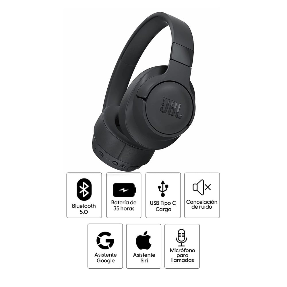 Imagen 2 del producto Audífonos con cancelación de ruido JBL Tune 760NC micrófono incorporado, máx. 35 horas, control de música y llamadas, negro
