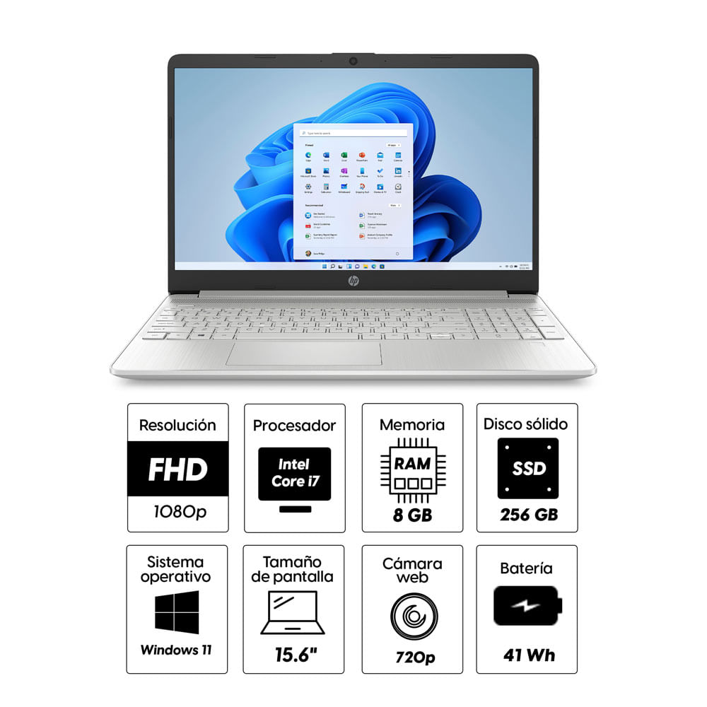 Imagen 2 del producto Laptop HP 15-dy5008la 15.6"" Intel Corei7-1255U, 256GB SSD, 8GB RAM, Win11
