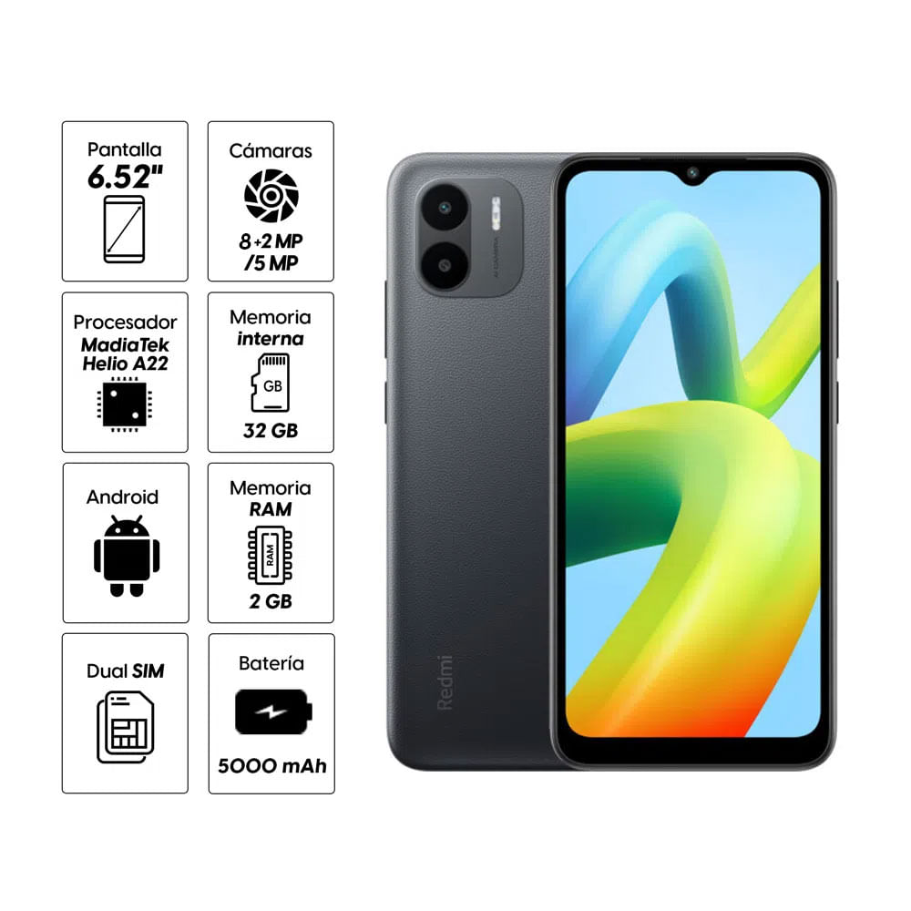 Imagen 2 del producto Celular Xiaomi Redmi A1 32GB, 2GB RAM, cámara trasera 8MP y frontal 5MP, 6.52"", gris