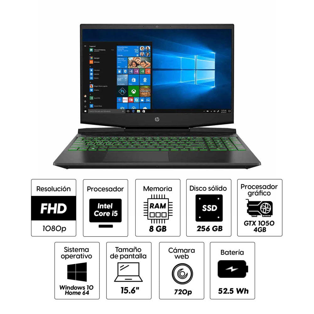 Imagen 2 del producto Laptop gamer HP Pavilion 15.6"" Intel Core i5, 256GB SSD, 8GB RAM, GTX 1050, Win10 (reempacado)