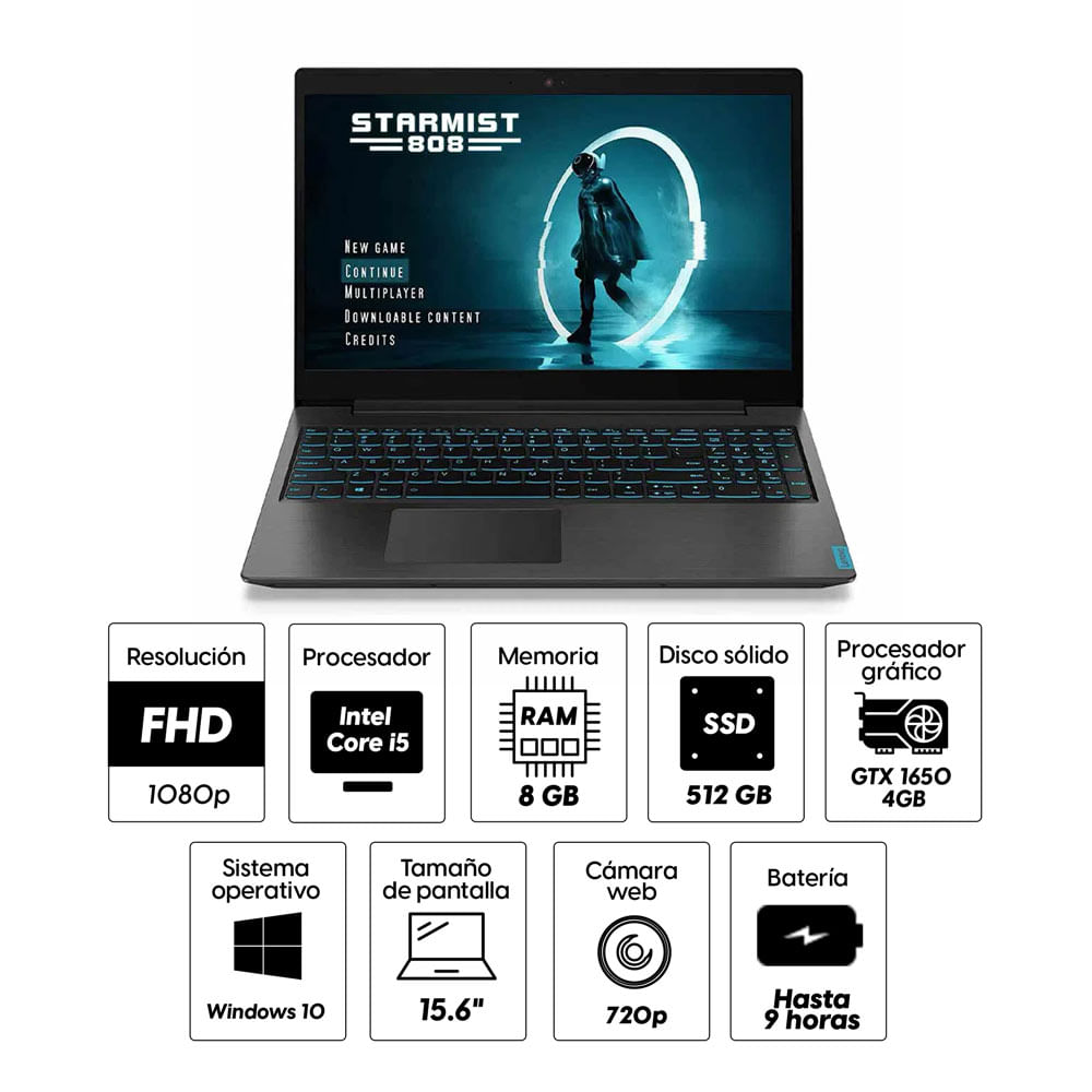 Imagen 2 del producto Laptop gamer Lenovo L340 15.6"" Intel Core i5, 512GB SSD, 8GB RAM, Gtx1650, Win10 (reempacado)