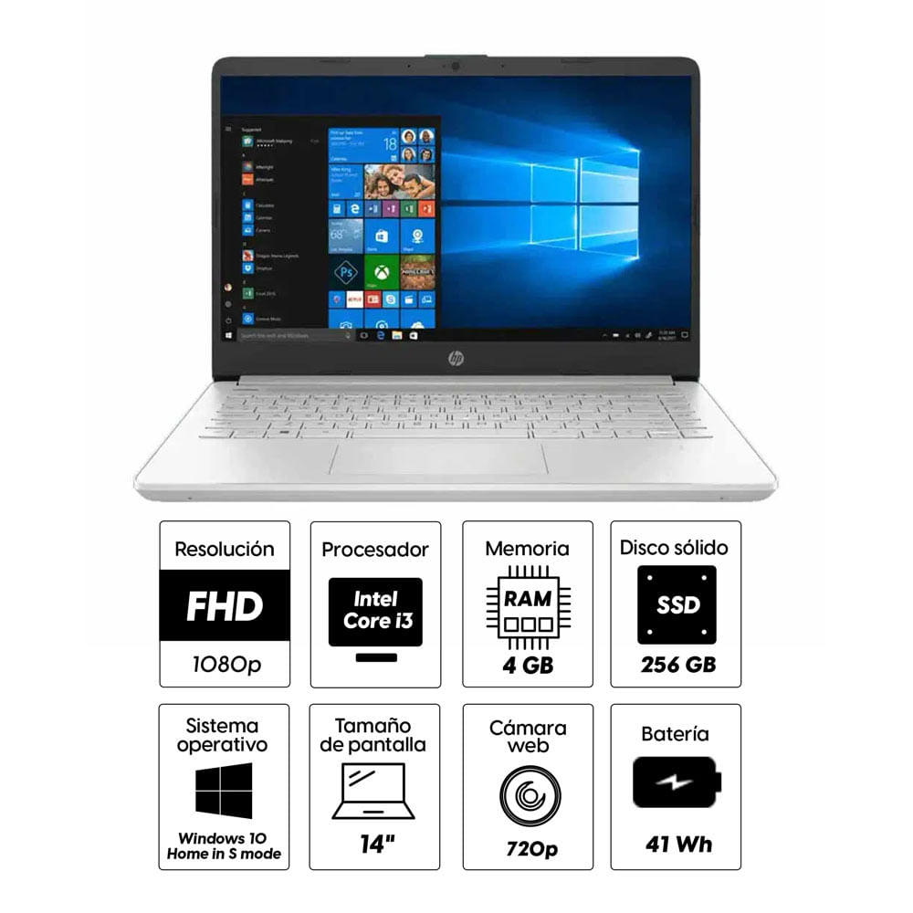 Imagen 2 del producto Laptop HP 14-DQ2055WM 14"" Intel Core I3 11va Gen-1115G4, 256GB SSD, 4GB RAM, UHD Graphics, Win10, plateado (reempacado)