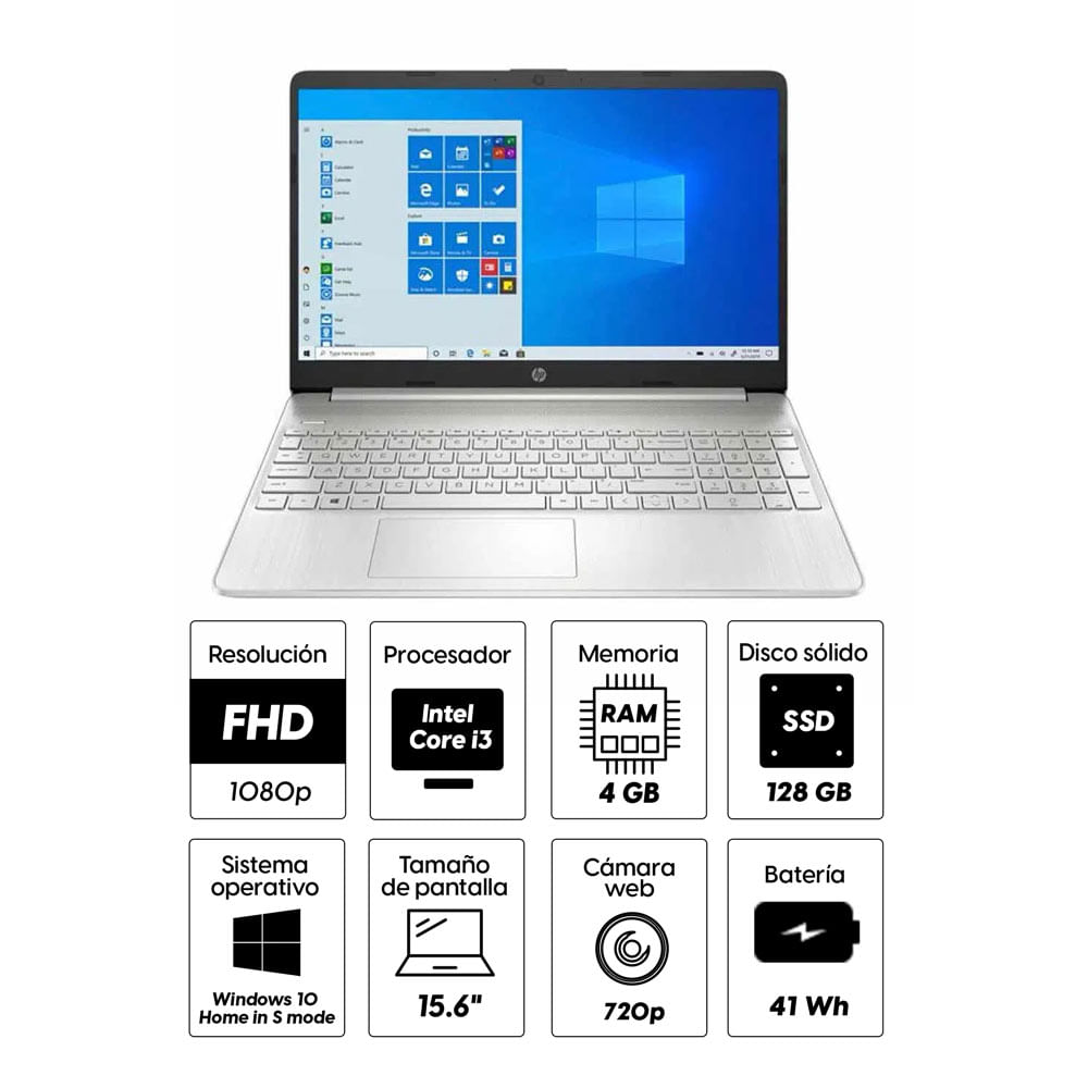 Imagen 2 del producto Laptop HP 15-EF1300WM 15.6"" AMD Ryzen 3, 128GB SSD, 4GB RAM, Radeon Graphics, Win10 modo S, silver (reempacado)