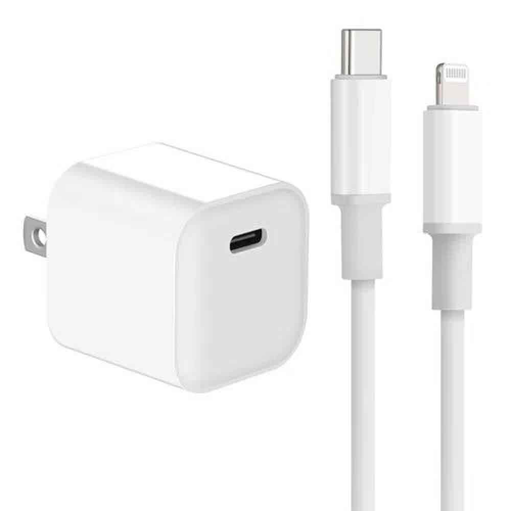 Cargador de pared + cable iBox lightning a tipo-C 20W, MFI, TPE, 1m, blanco