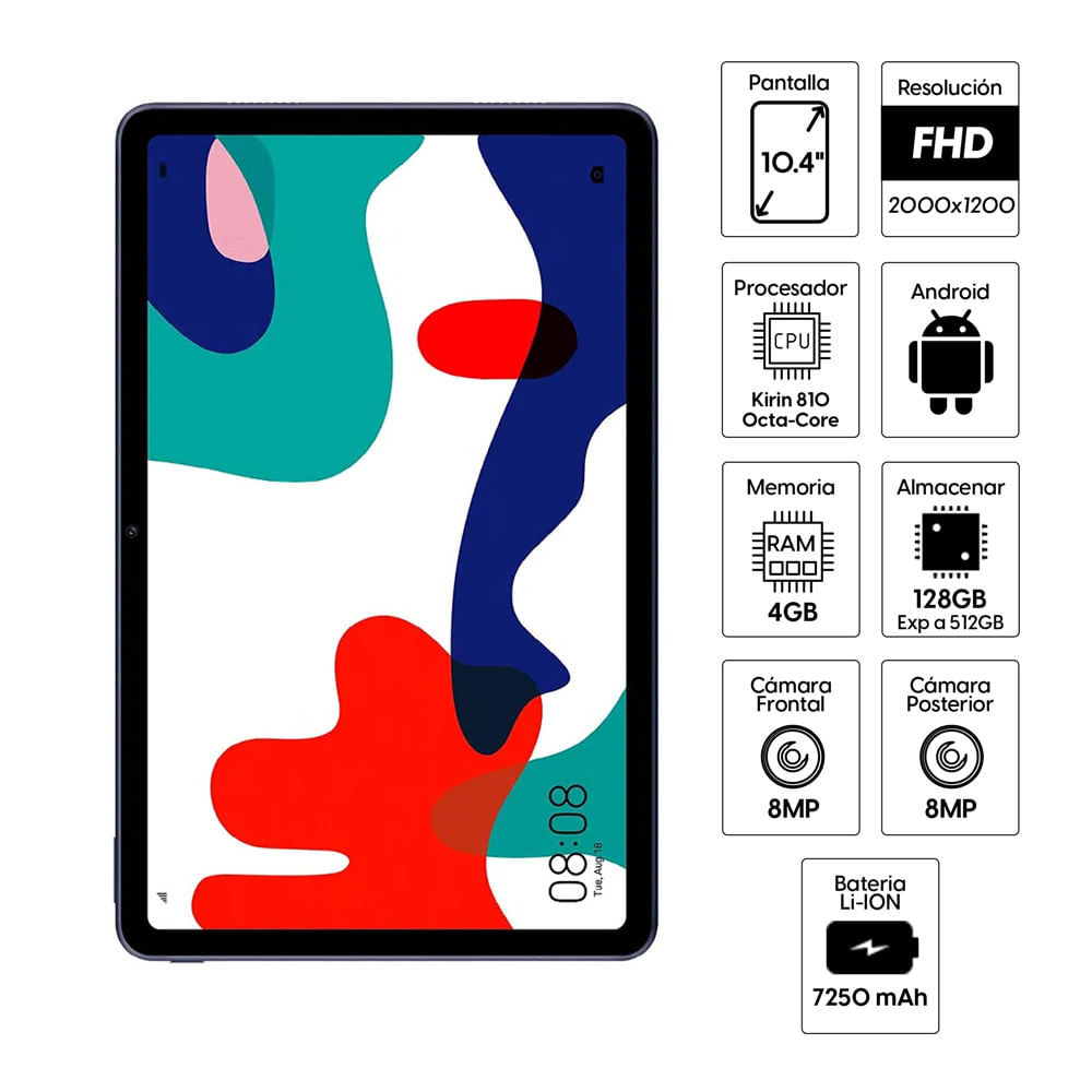 Imagen 2 del producto Tablet Huawei MatePad 10.4"", 128GB, 4GB RAM, cámara principal 8MP y frontal 8MP, Kirin 810, 7250 mAh, EMUI 10.1, gris