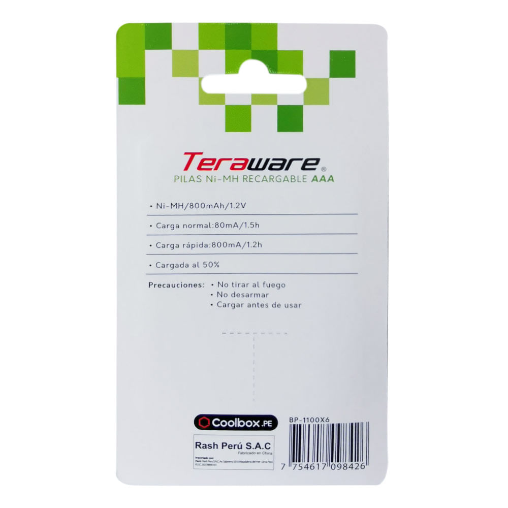Imagen 2 del producto Pilas recargables Coolbox Teraware AAA x6 800 mAh
