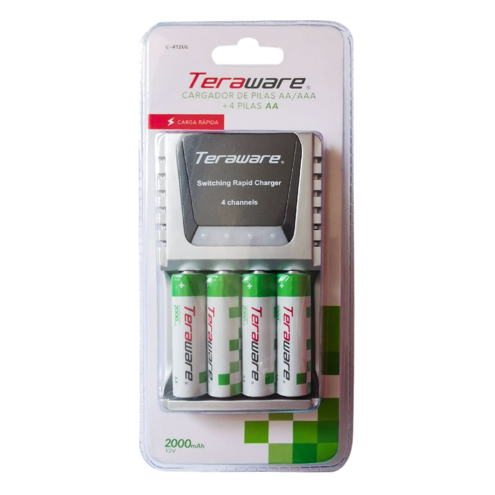 Cargador universal Coolbox Teraware AA/AAA carga rápida + 4 pilas AA