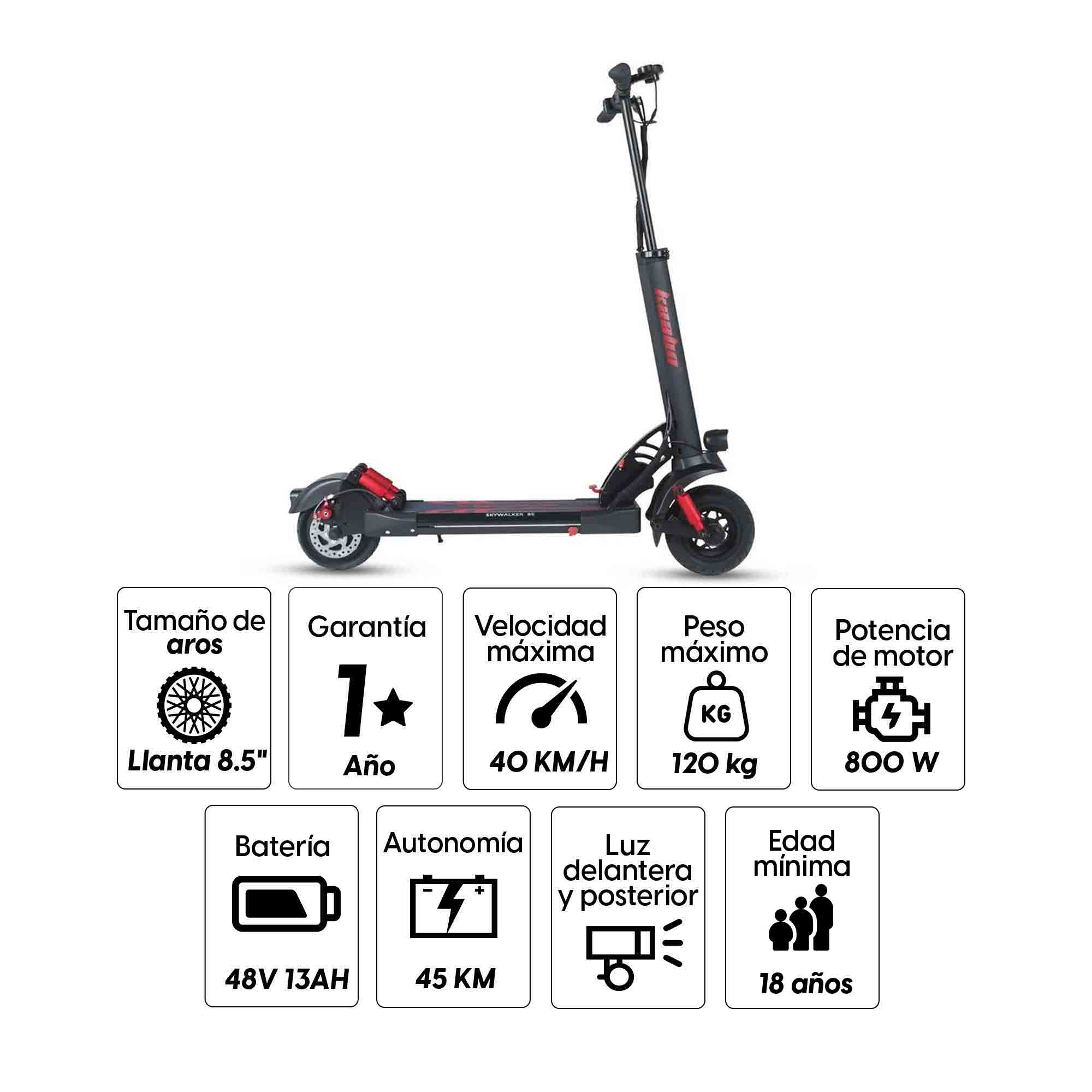 Imagen 2 del producto Scooter eléctrico Kaabo Skywalker 8S, 8.5"", autonomía hasta 45 km, vel. 40 km/h, 800w, suspensión delantera y posterior
