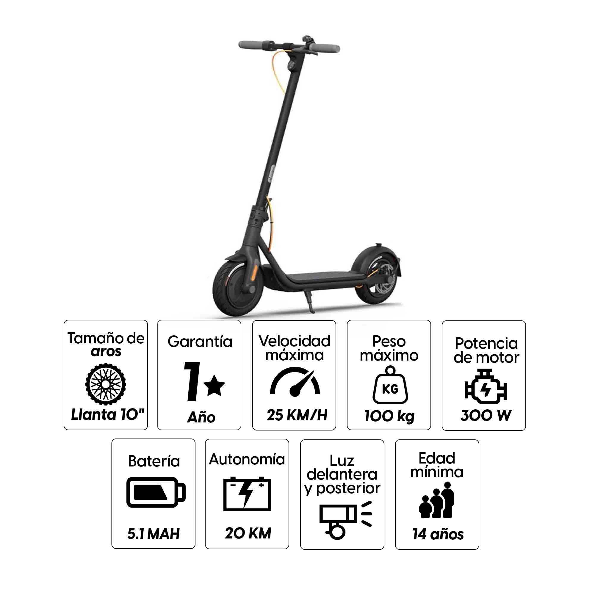 Imagen 2 del producto Scooter eléctrico Ninebot F25 10"", autonomía hasta 20km, vel. 25km/h, 300w, carga de 3.5 horas